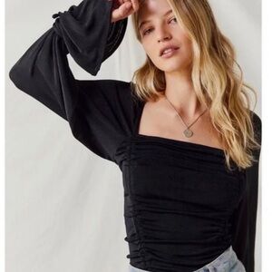Free People 𖤓 Meant to be Ruched Black Bodysuit.